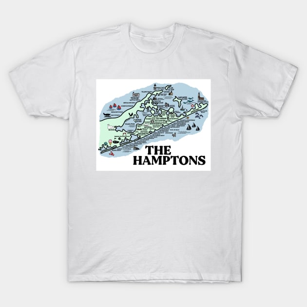 The Hamptons Map Art T-Shirt by fiberandgloss